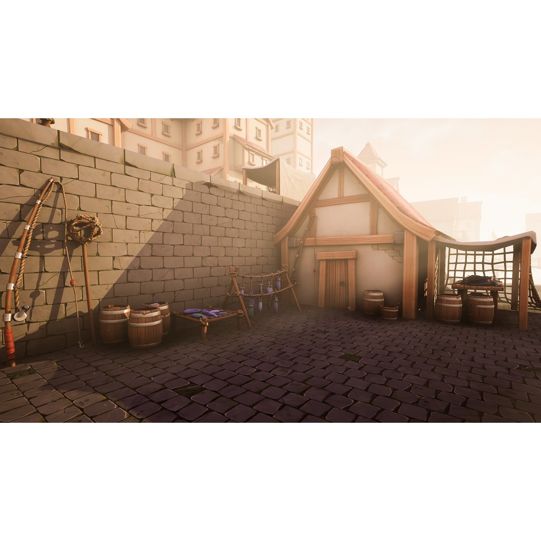 Medieval Port City 3D Model – Low Poly Modular Environment, FBX - View 5