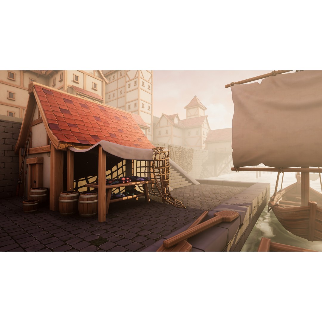 Medieval Port City 3D Model – Low Poly Modular Environment, FBX - View 6