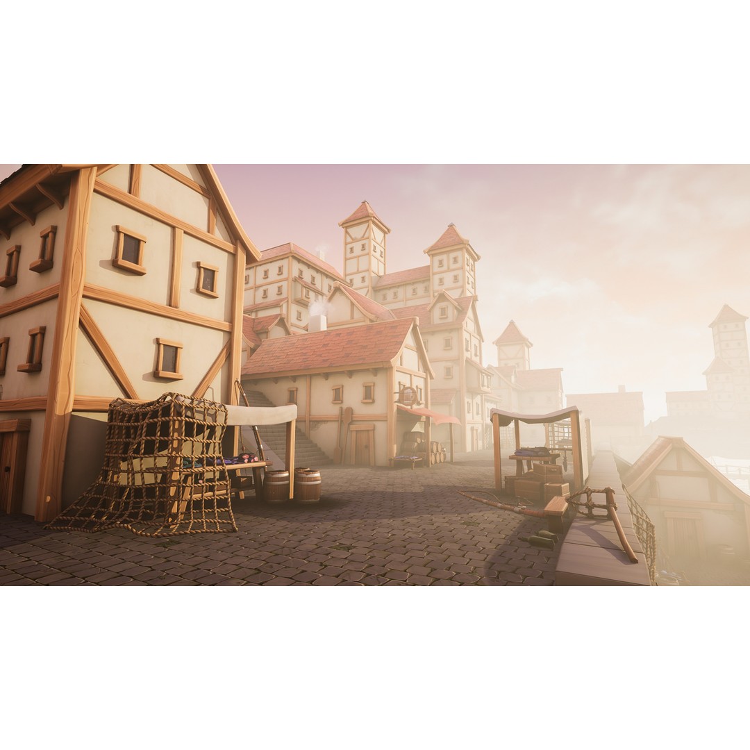 Medieval Port City 3D Model – Low Poly Modular Environment, FBX - View 7