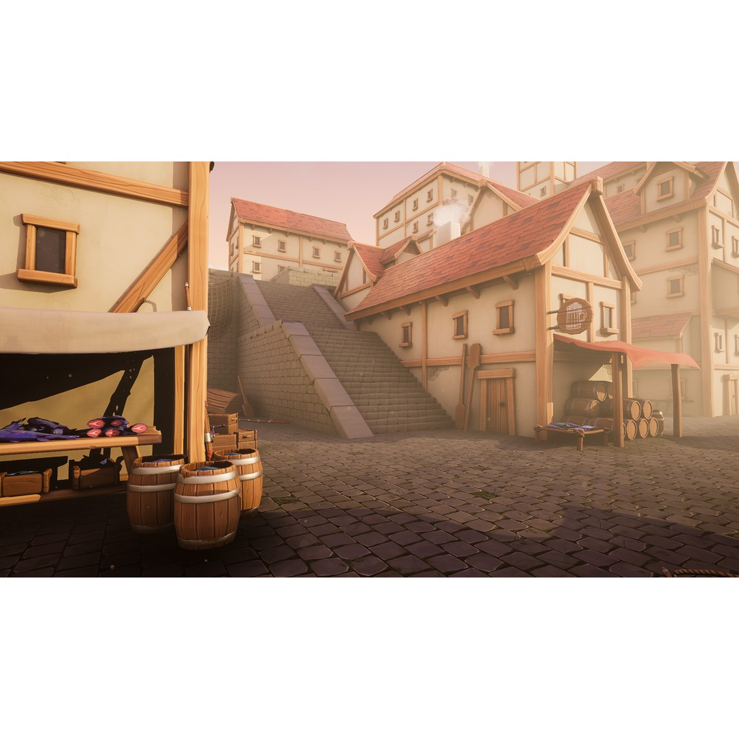 Medieval Port City 3D Model – Low Poly Modular Environment, FBX - View 8