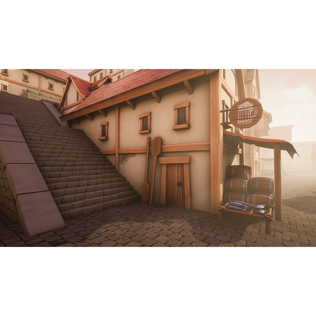 Medieval Port City 3D Model – Low Poly Modular Environment, FBX - View 9