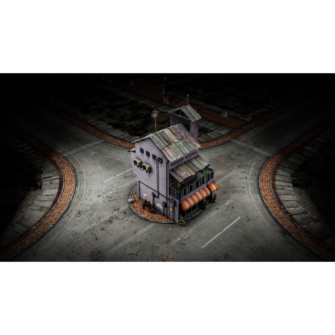 Hong Kong Building 3D Model – Low Poly 1980s Urban Style, FBX - View 13