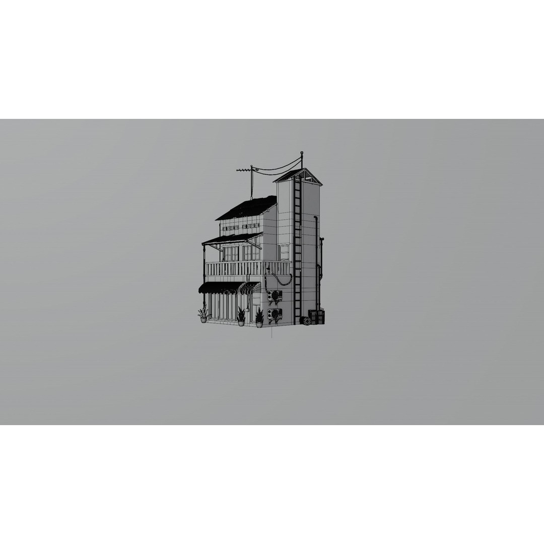 Hong Kong Building 3D Model – Low Poly 1980s Urban Style, FBX - View 20