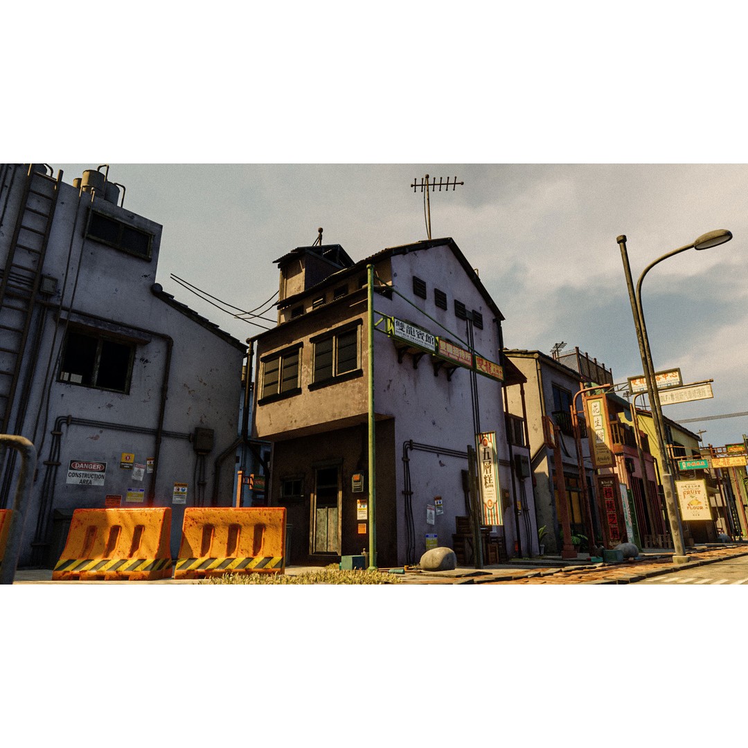 Hong Kong Building 3D Model – Low Poly 1980s Urban Style, FBX - View 3