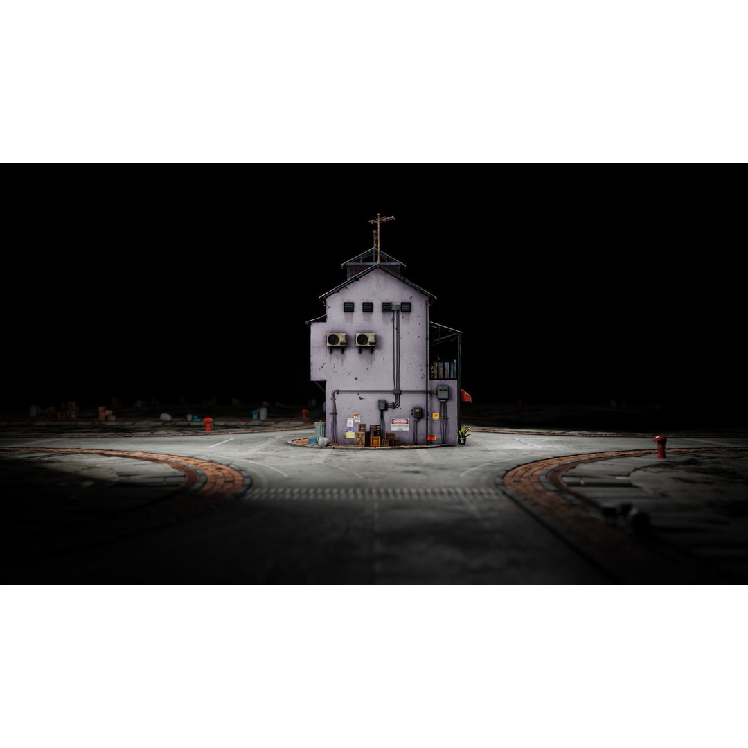 Hong Kong Building 3D Model – Low Poly 1980s Urban Style, FBX - View 6