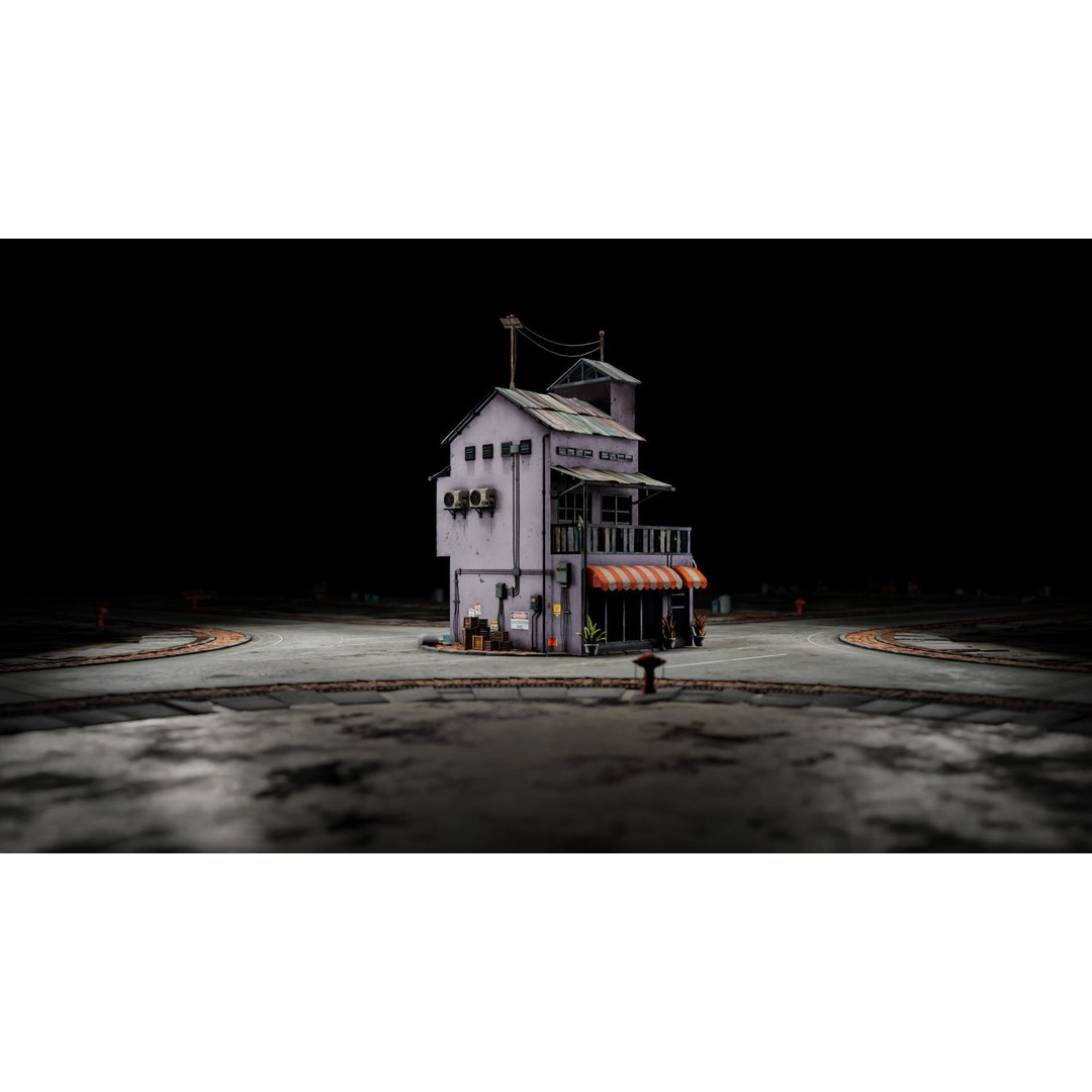 Hong Kong Building 3D Model – Low Poly 1980s Urban Style, FBX - View 7