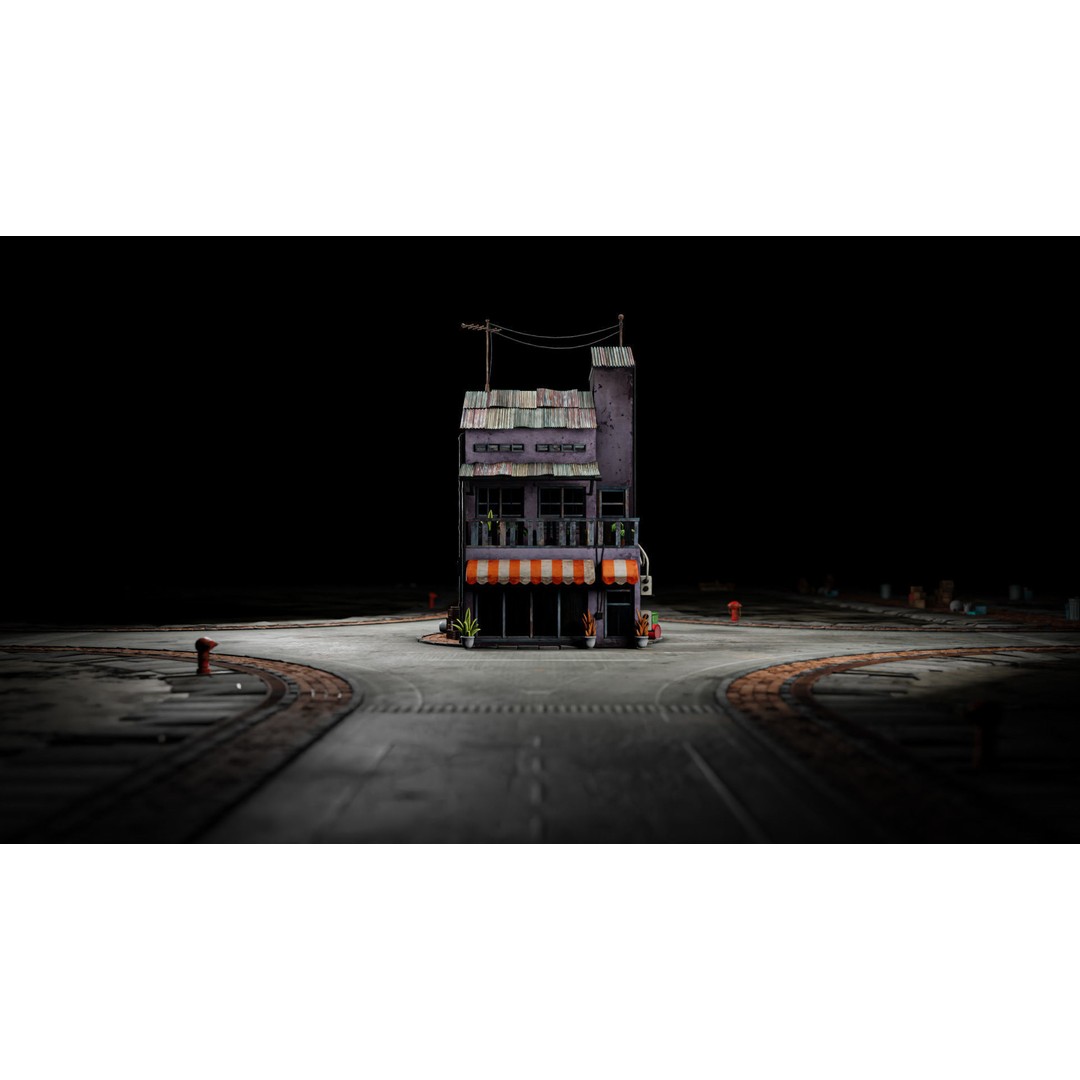 Hong Kong Building 3D Model – Low Poly 1980s Urban Style, FBX - View 8