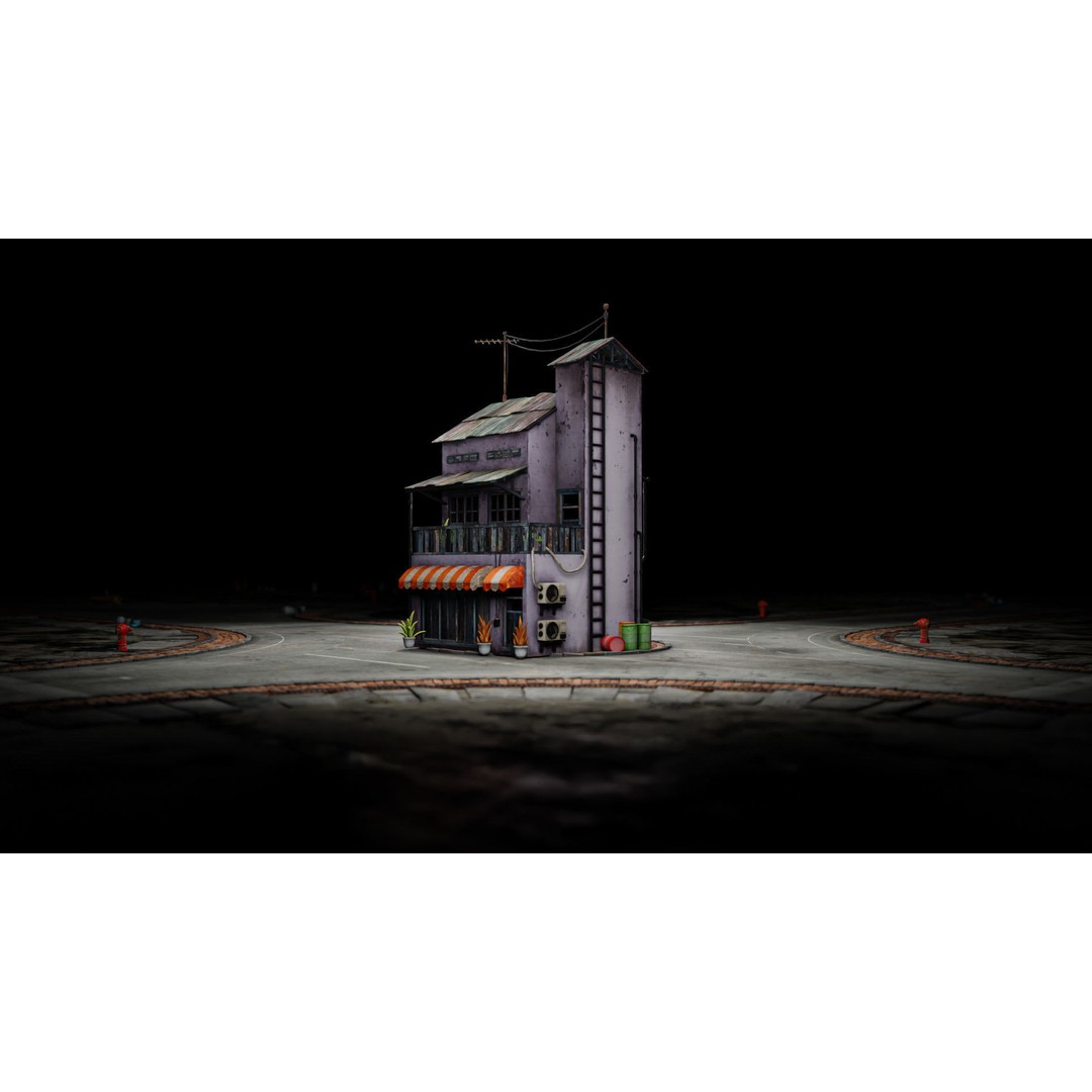 Hong Kong Building 3D Model – Low Poly 1980s Urban Style, FBX - View 9