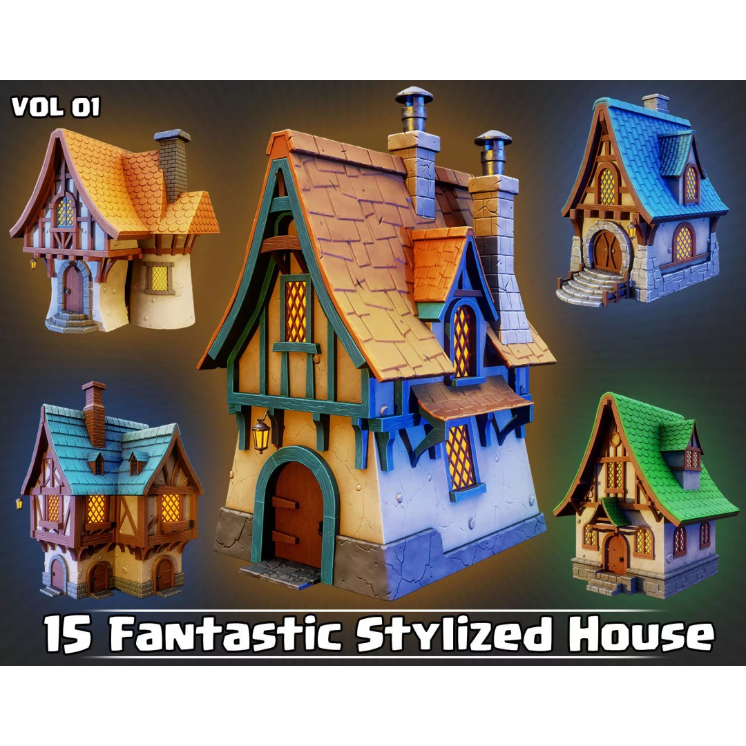 Stylized House 3D Model – Low Poly Game Asset, FBX, PBR Textures - View 2