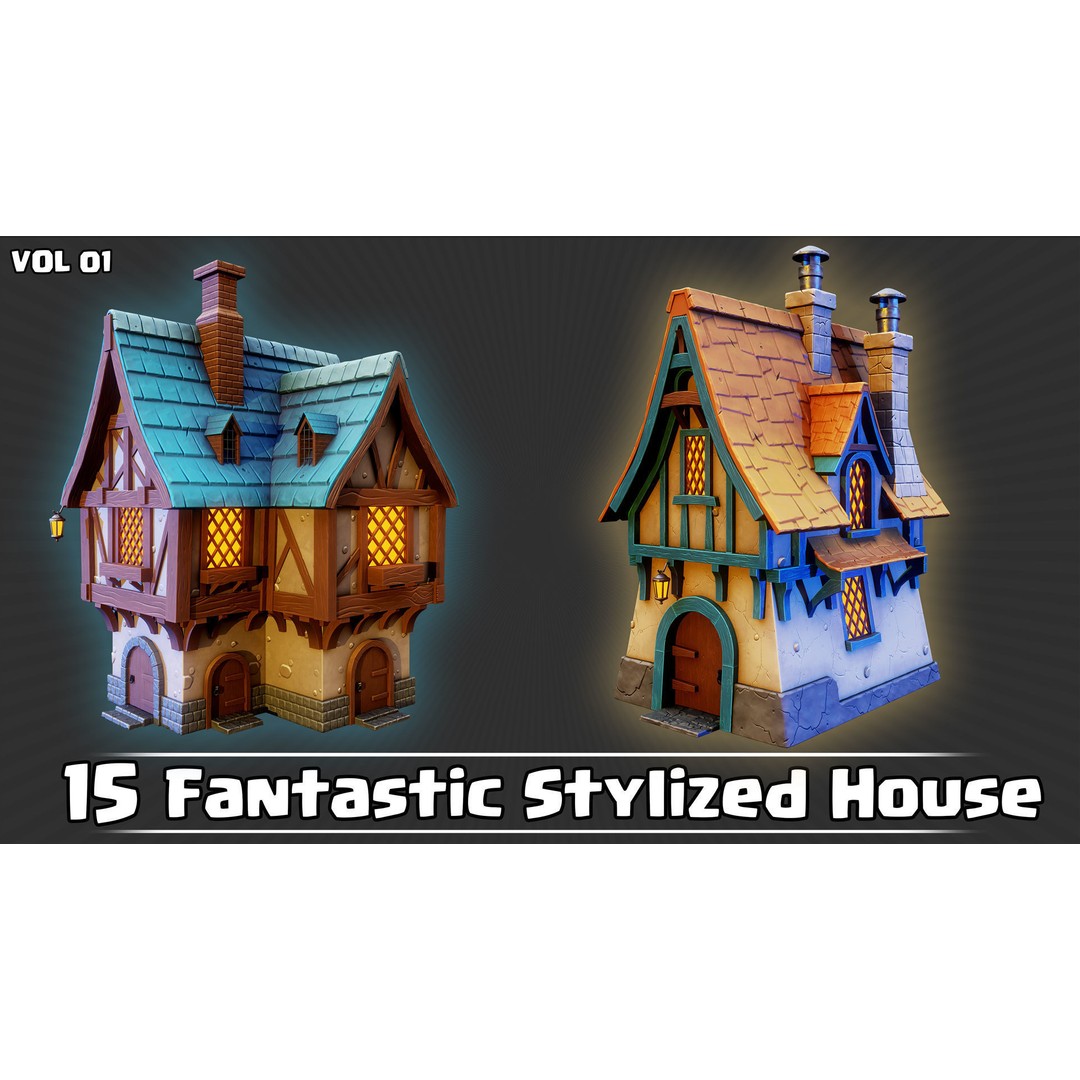 Stylized House 3D Model – Low Poly Game Asset, FBX, PBR Textures - View 3