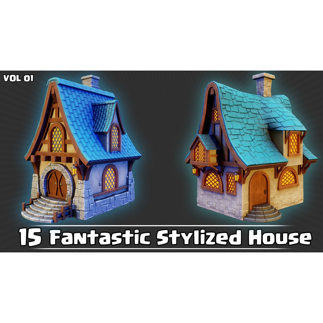 Stylized House 3D Model – Low Poly Game Asset, FBX, PBR Textures - View 9