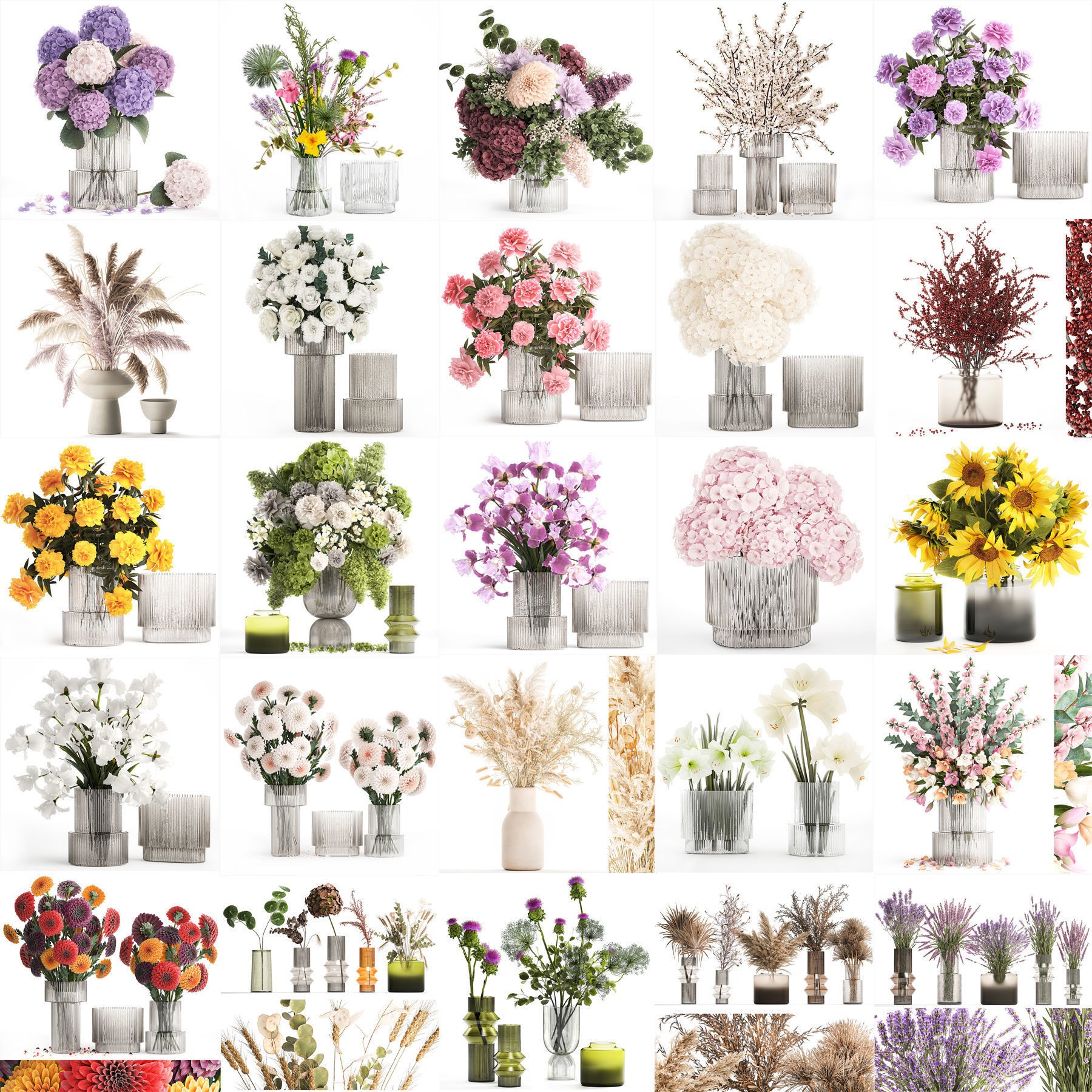 Flower Bouquets and Vase Set - Game-Ready 3D Model - View 12