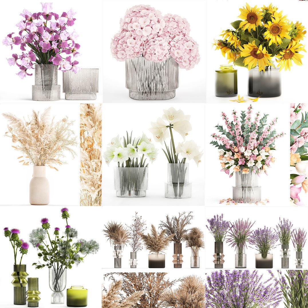 Flower Bouquets and Vase Set - Game-Ready 3D Model - View 17