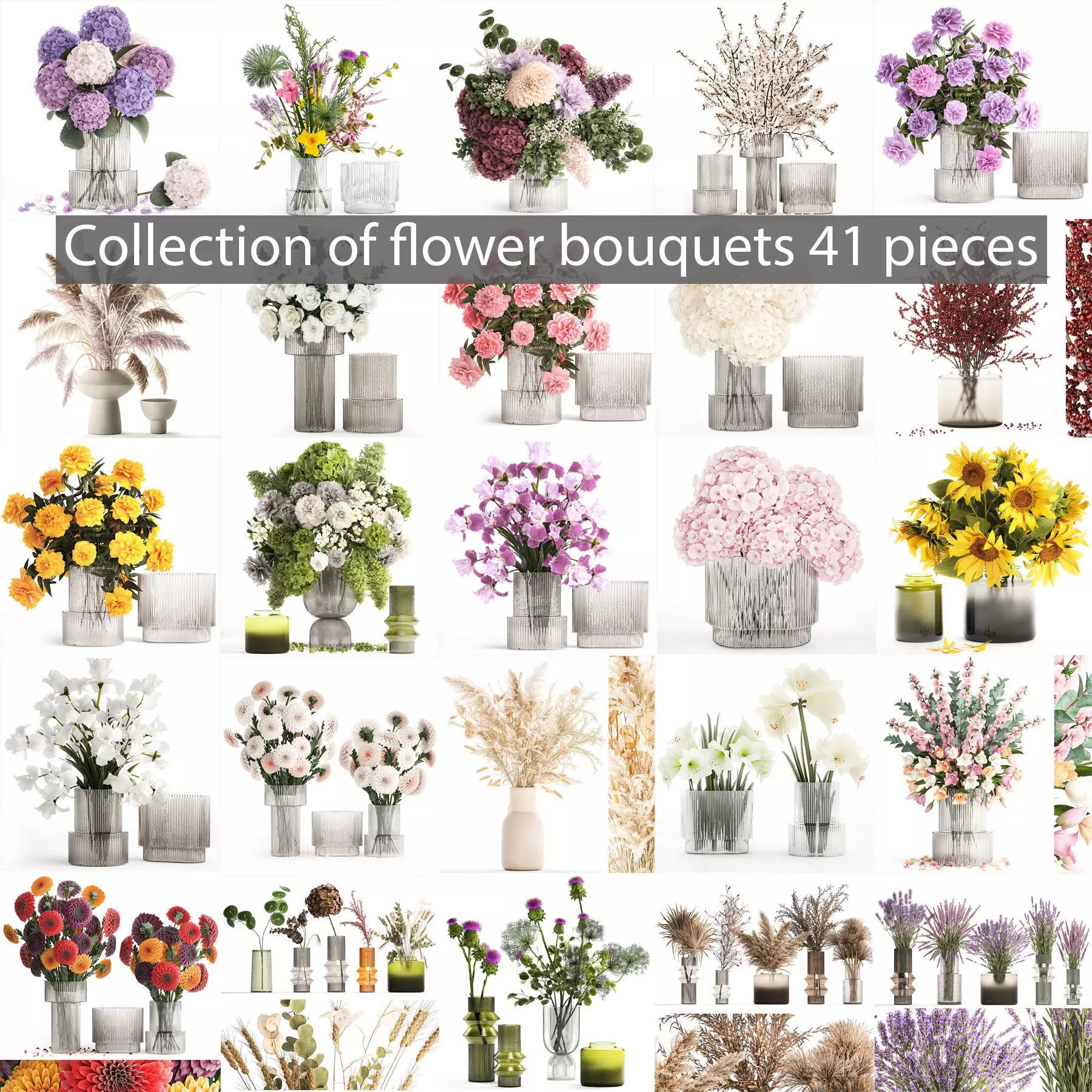Flower Bouquets and Vase Set - Game-Ready 3D Model - View 2