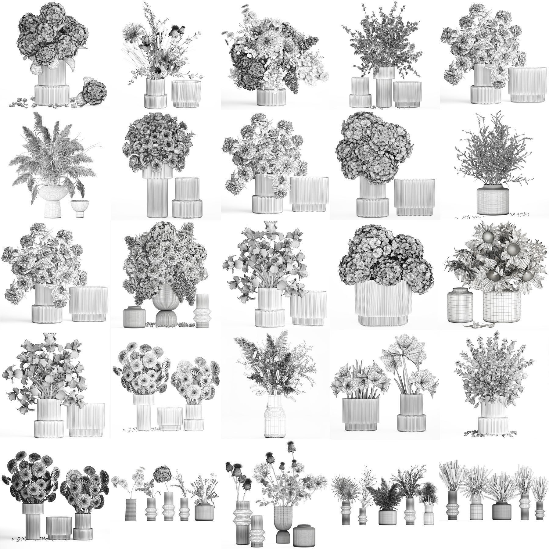 Flower Bouquets and Vase Set - Game-Ready 3D Model - View 22
