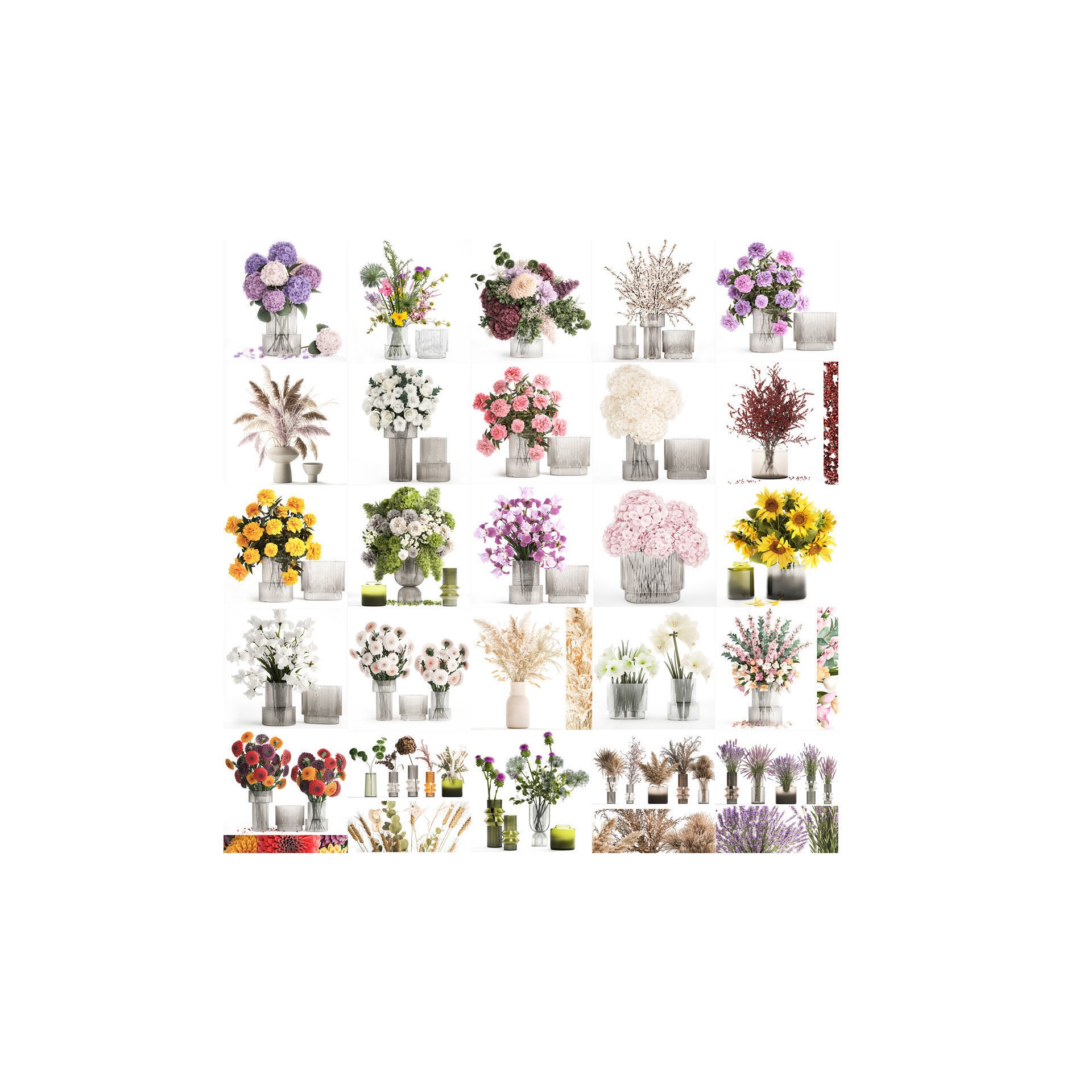 Flower Bouquets and Vase Set - Game-Ready 3D Model - View 3