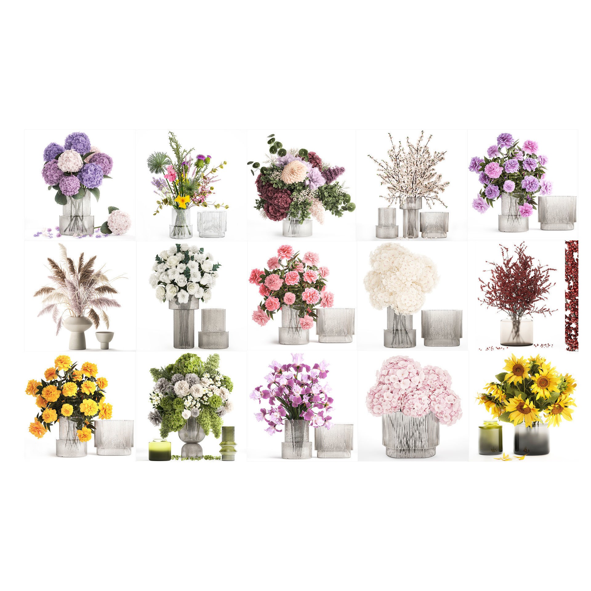 Flower Bouquets and Vase Set - Game-Ready 3D Model - View 4