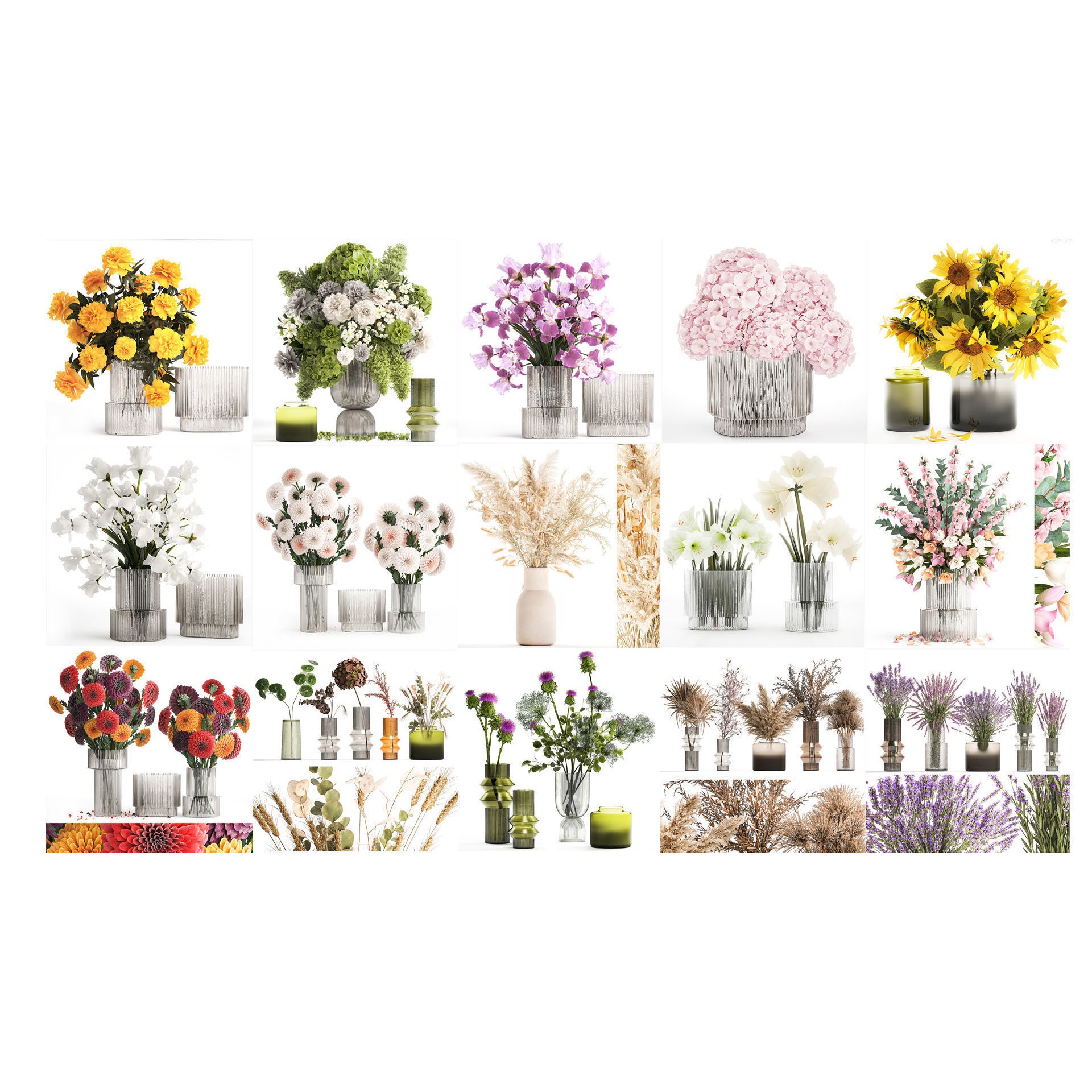 Flower Bouquets and Vase Set - Game-Ready 3D Model - View 5