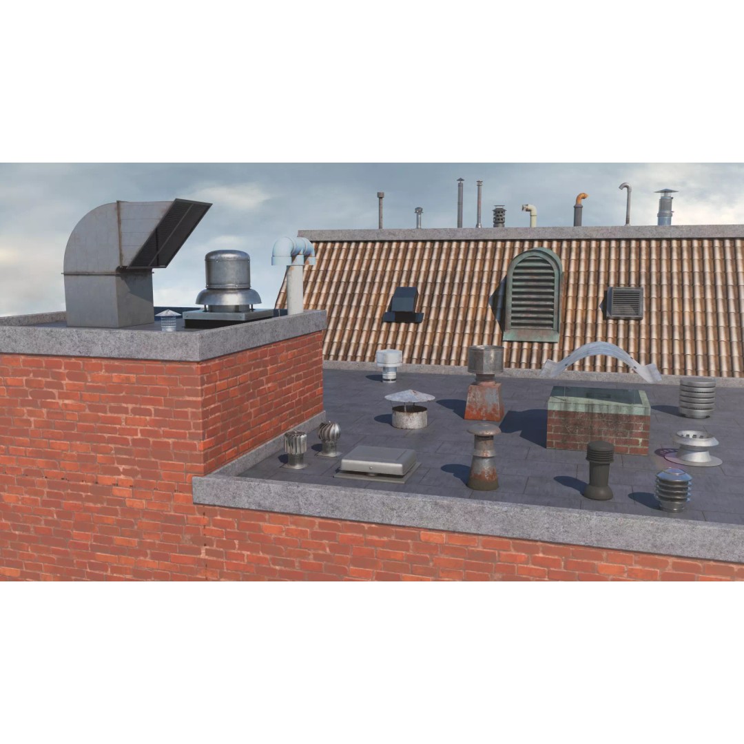 Chimney Vent Set 3D Model – Low Poly Architectural Asset, PBR Textures - View 2