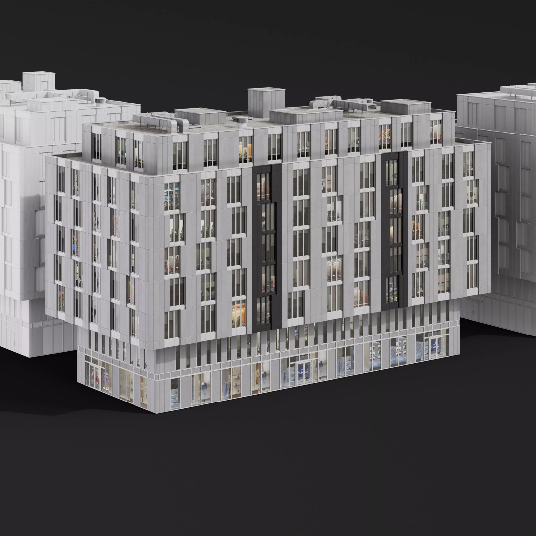 Medium-Sized Modern City Buildings 3D Model – PBR Textures, FBX, OBJ - View 10