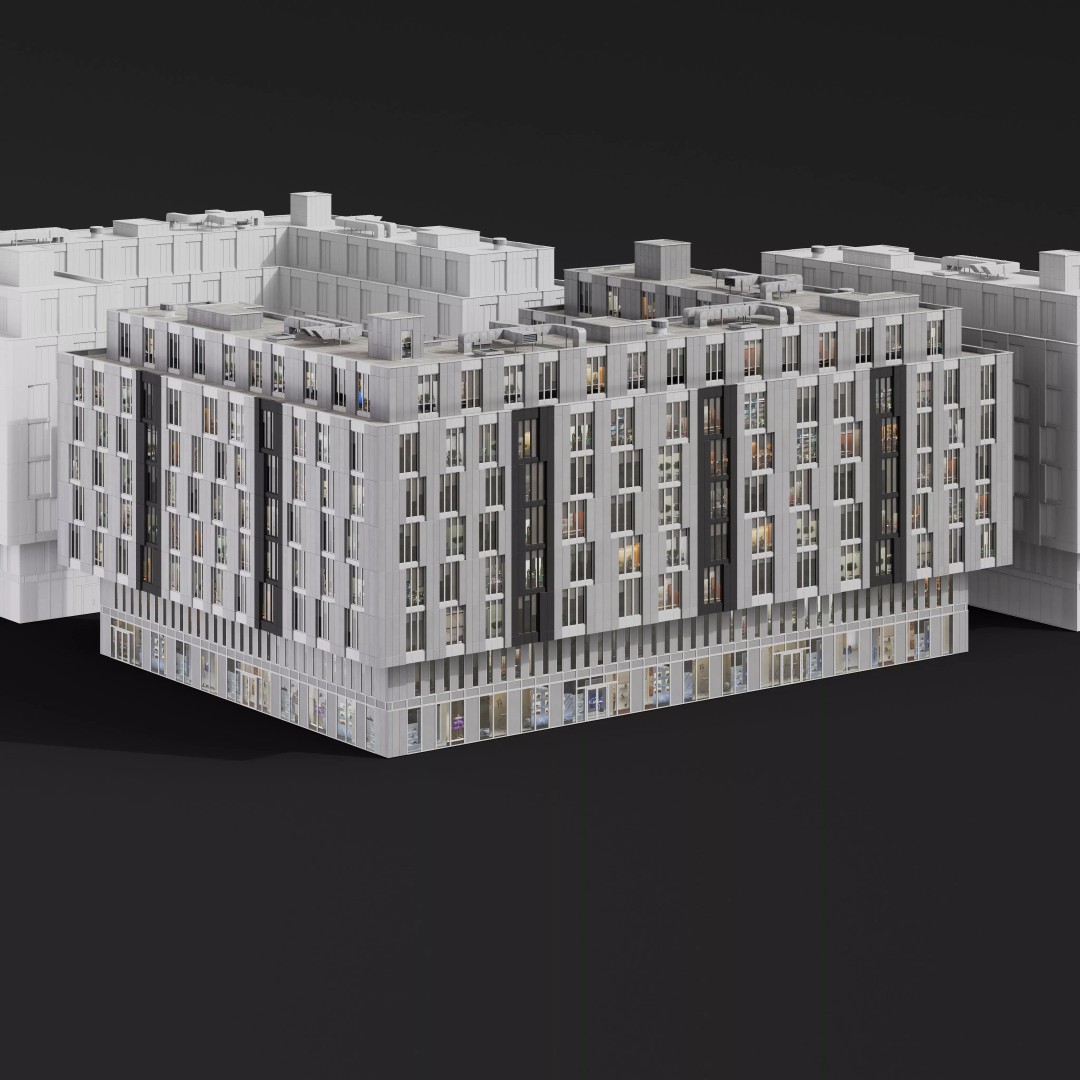 Medium-Sized Modern City Buildings 3D Model – PBR Textures, FBX, OBJ - View 11