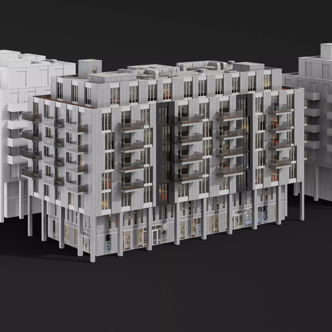 Medium-Sized Modern City Buildings 3D Model – PBR Textures, FBX, OBJ - View 12