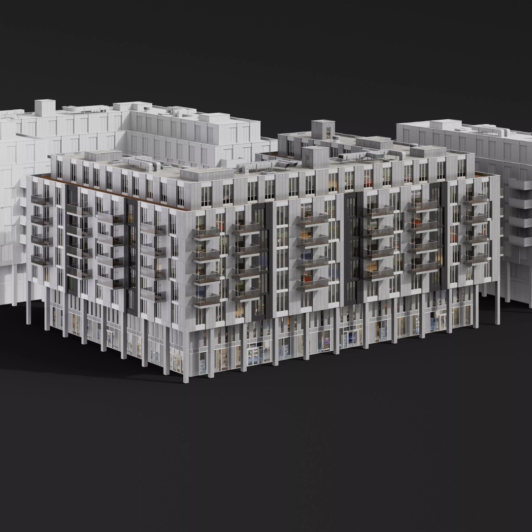 Medium-Sized Modern City Buildings 3D Model – PBR Textures, FBX, OBJ - View 13