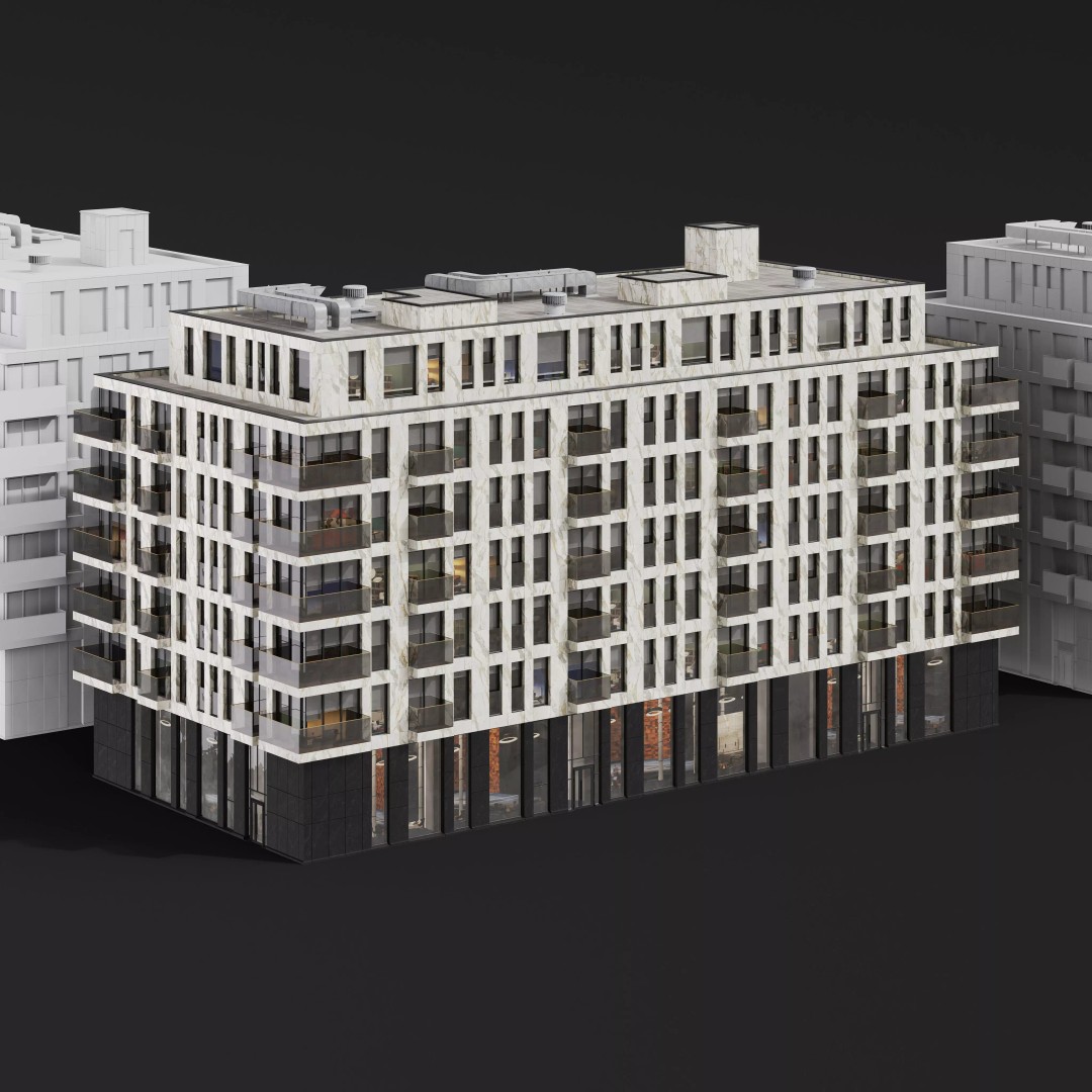 Medium-Sized Modern City Buildings 3D Model – PBR Textures, FBX, OBJ - View 16