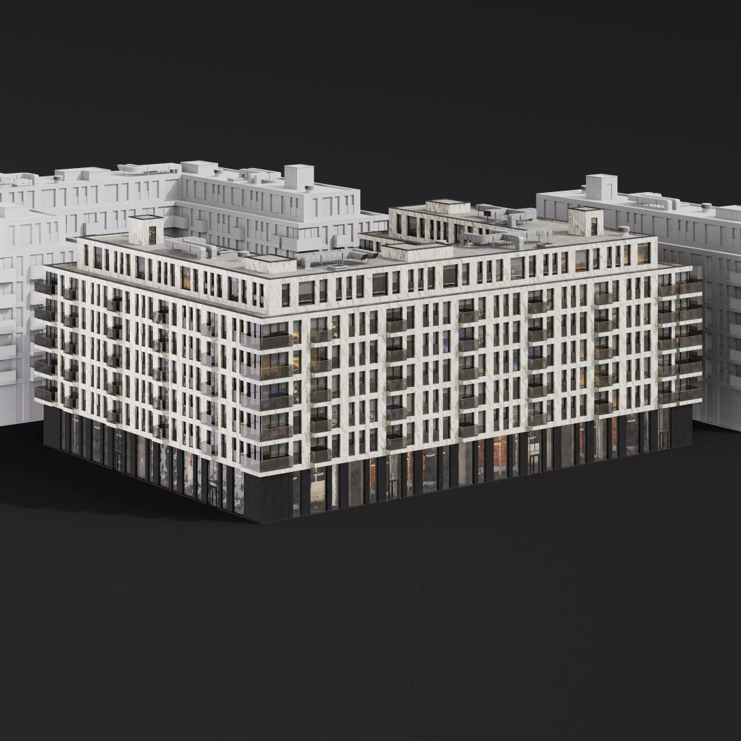 Medium-Sized Modern City Buildings 3D Model – PBR Textures, FBX, OBJ - View 17