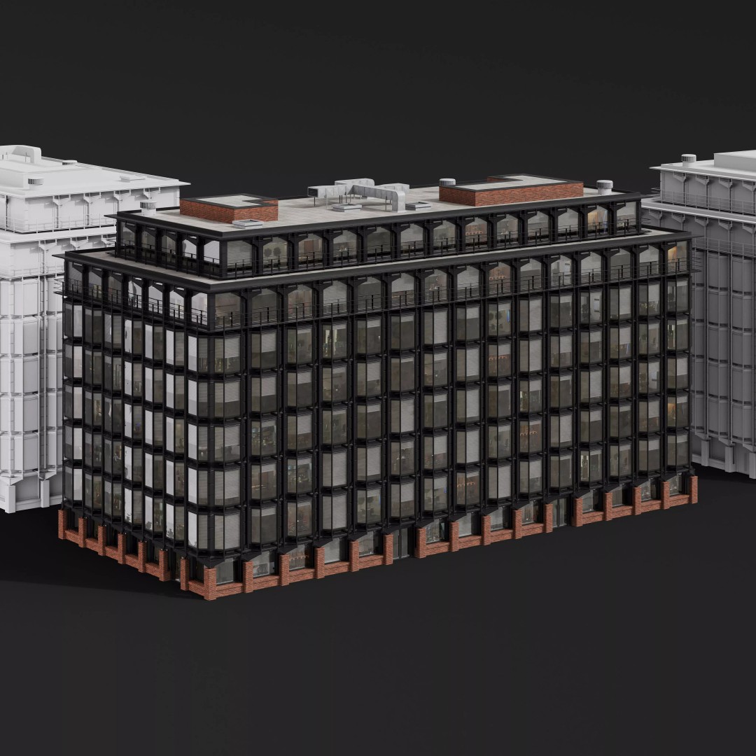 Medium-Sized Modern City Buildings 3D Model – PBR Textures, FBX, OBJ - View 24