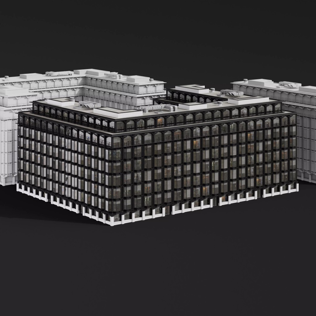 Medium-Sized Modern City Buildings 3D Model – PBR Textures, FBX, OBJ - View 25