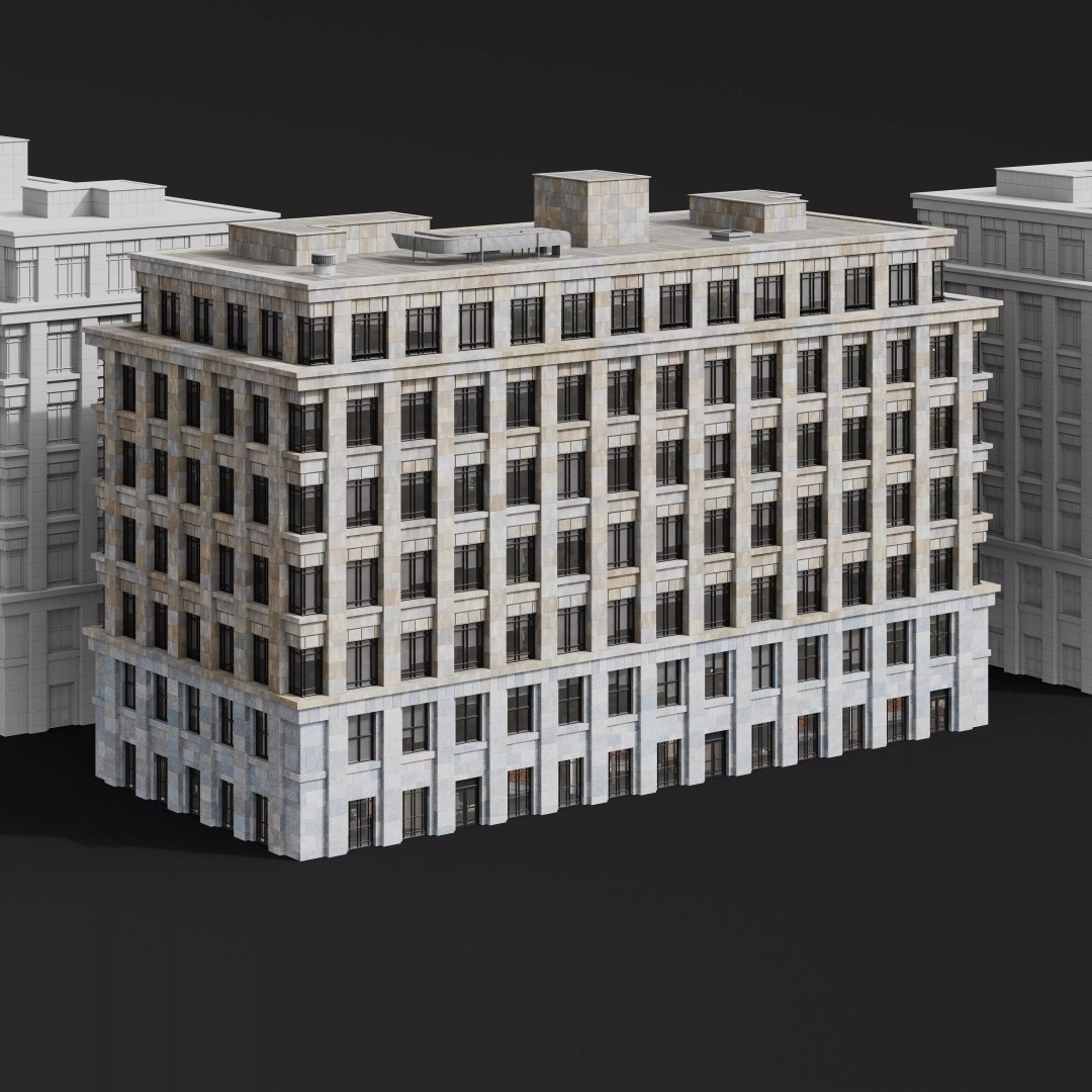 Medium-Sized Modern City Buildings 3D Model – PBR Textures, FBX, OBJ - View 28