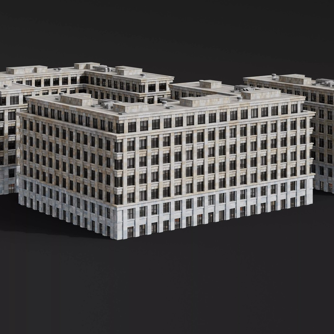 Medium-Sized Modern City Buildings 3D Model – PBR Textures, FBX, OBJ - View 29