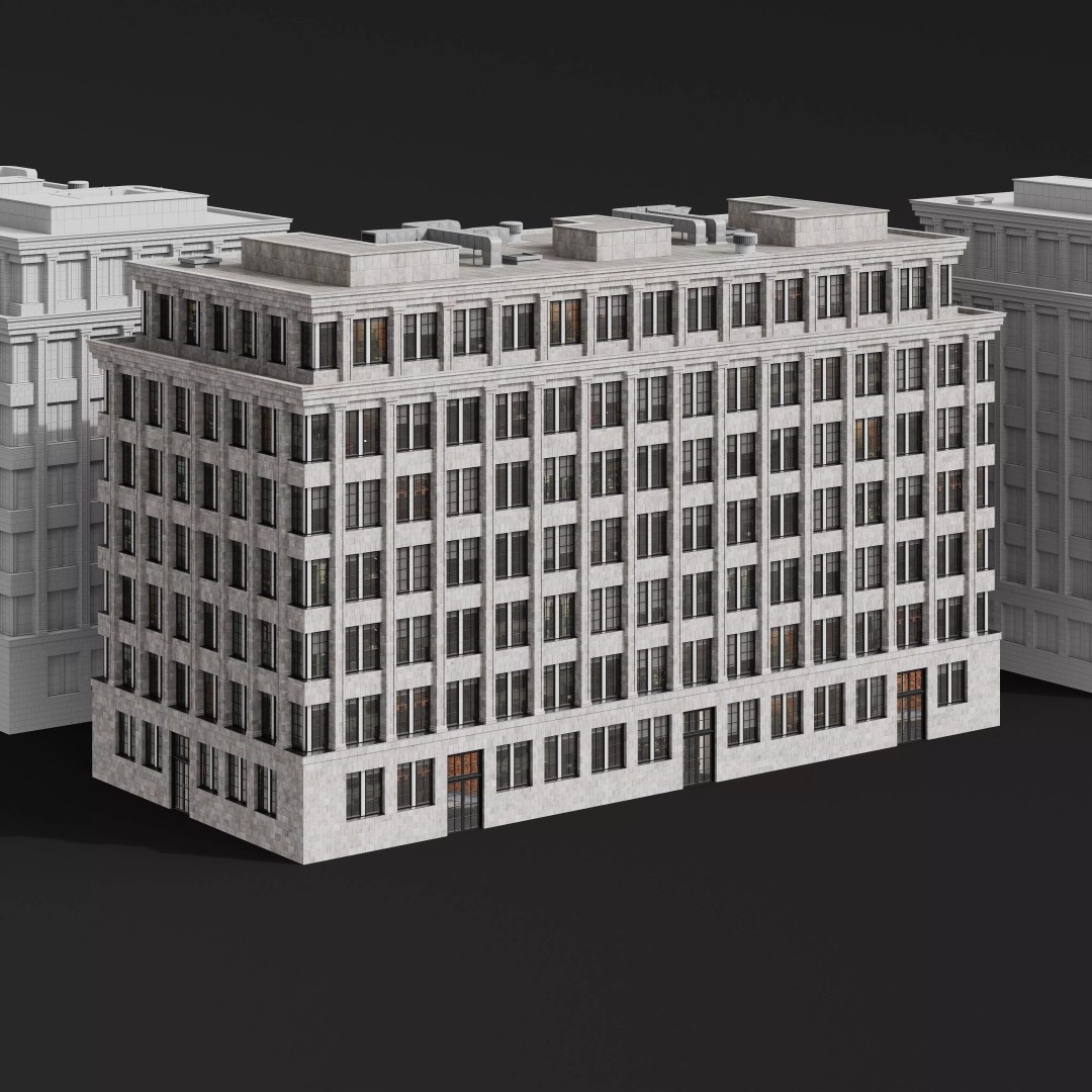 Medium-Sized Modern City Buildings 3D Model – PBR Textures, FBX, OBJ - View 30