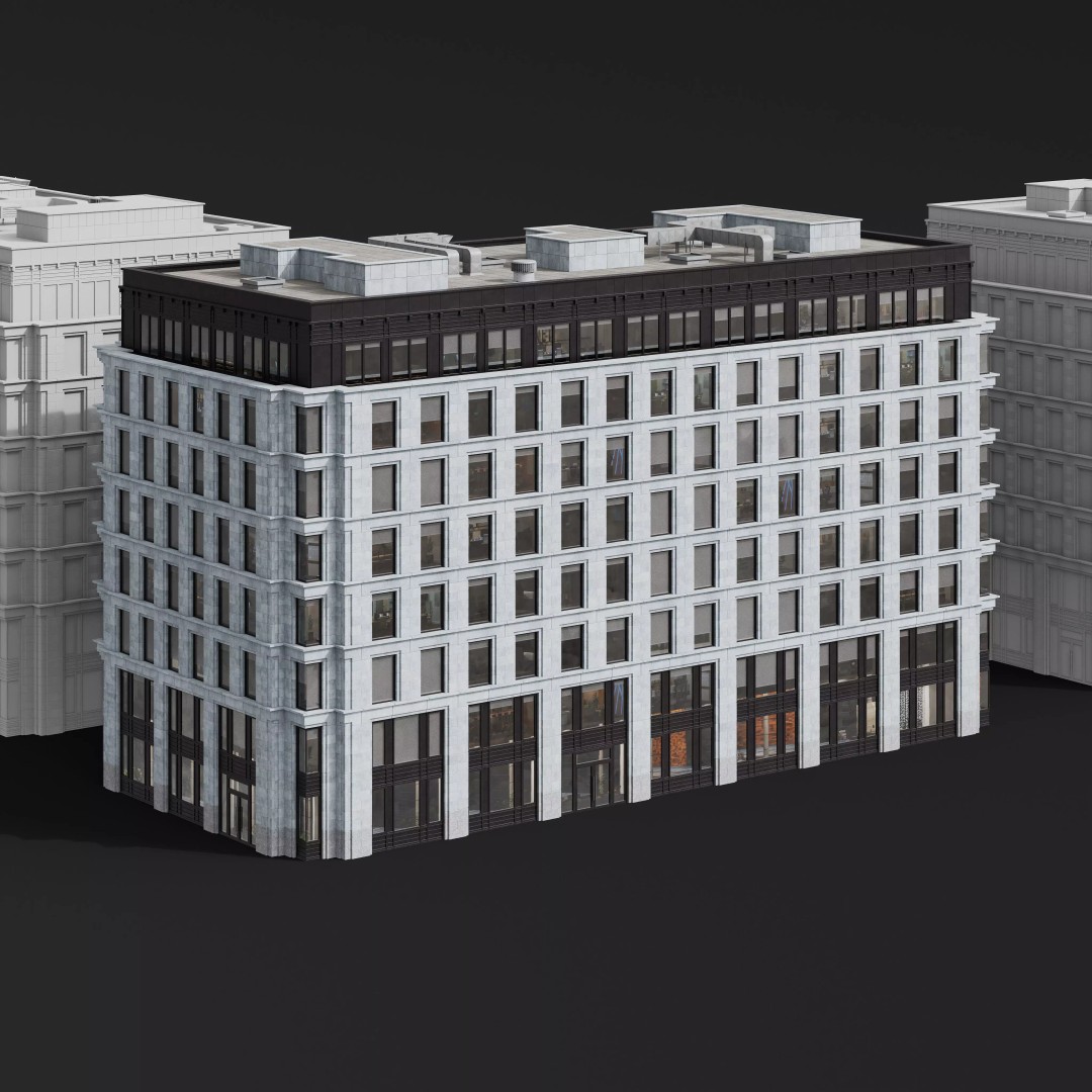 Medium-Sized Modern City Buildings 3D Model – PBR Textures, FBX, OBJ - View 32