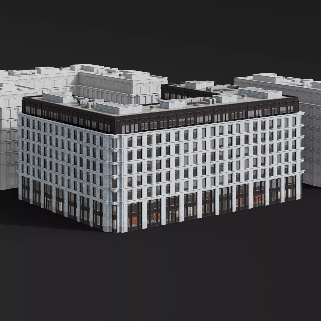 Medium-Sized Modern City Buildings 3D Model – PBR Textures, FBX, OBJ - View 33