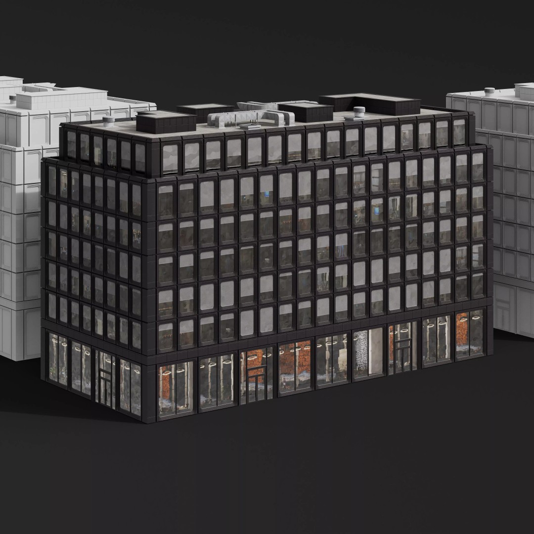 Medium-Sized Modern City Buildings 3D Model – PBR Textures, FBX, OBJ - View 36