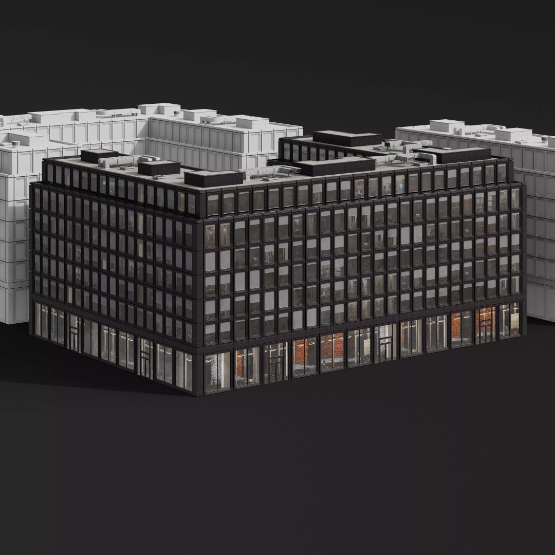 Medium-Sized Modern City Buildings 3D Model – PBR Textures, FBX, OBJ - View 37