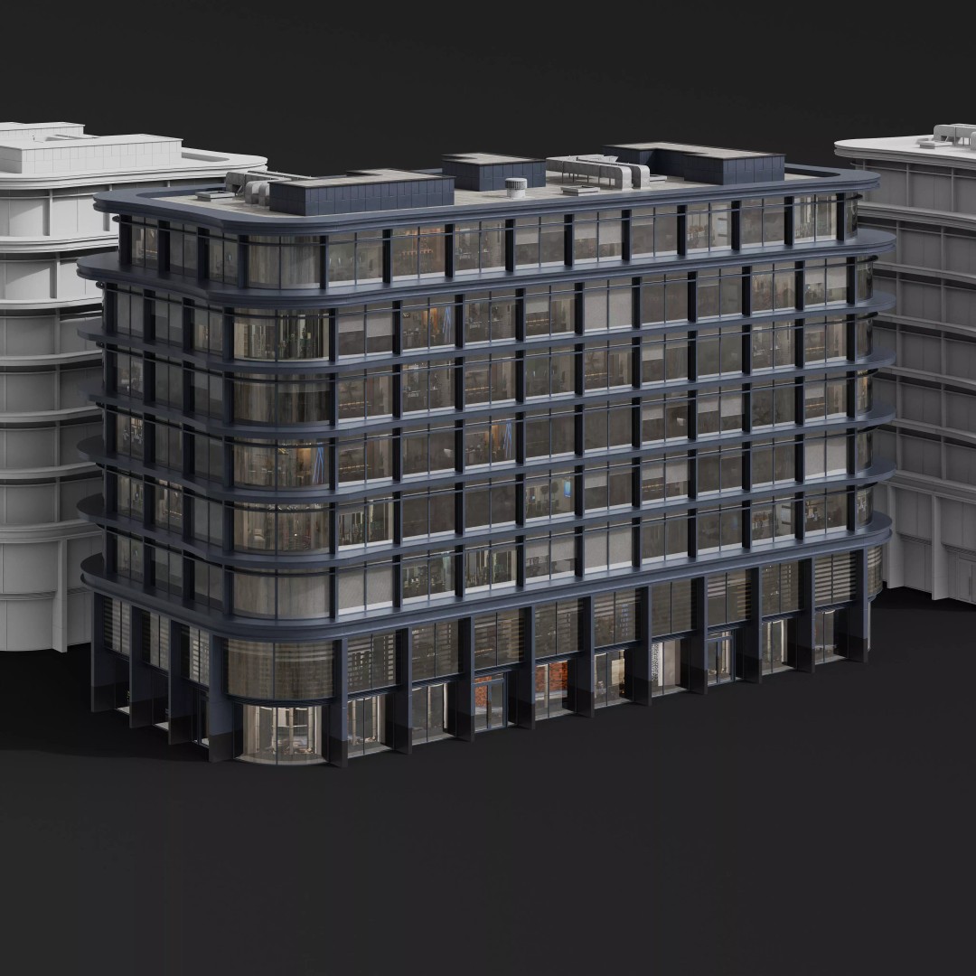 Medium-Sized Modern City Buildings 3D Model – PBR Textures, FBX, OBJ - View 38