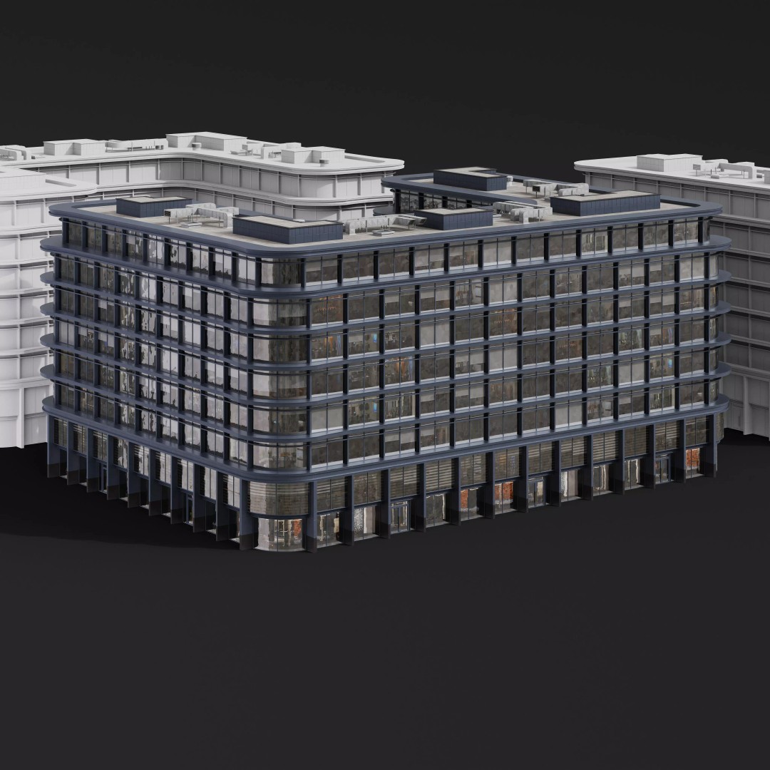 Medium-Sized Modern City Buildings 3D Model – PBR Textures, FBX, OBJ - View 39