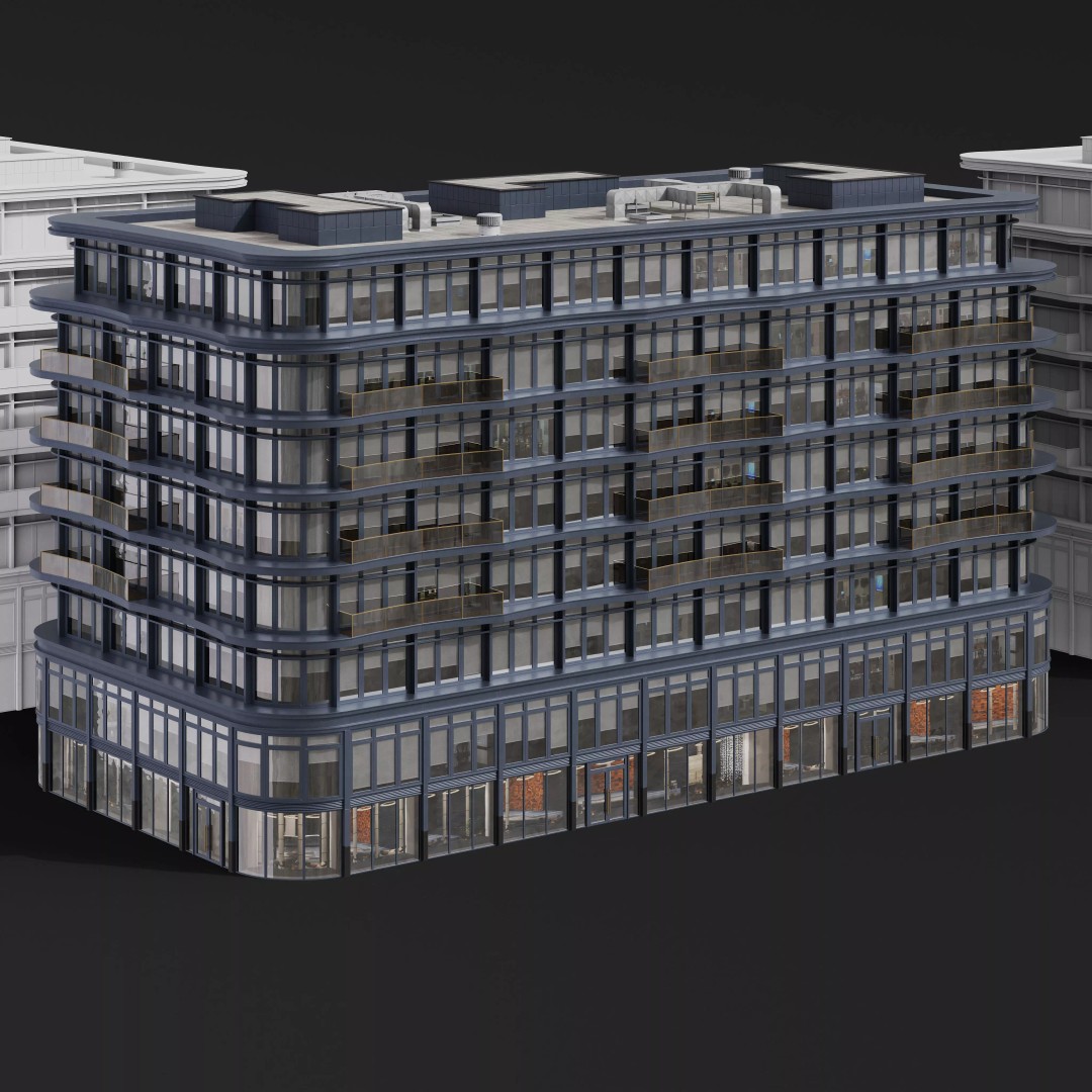 Medium-Sized Modern City Buildings 3D Model – PBR Textures, FBX, OBJ - View 40