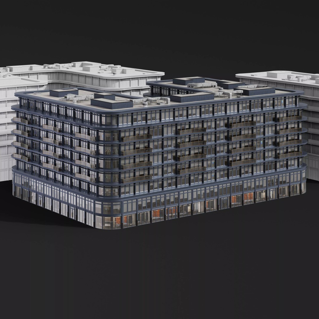 Medium-Sized Modern City Buildings 3D Model – PBR Textures, FBX, OBJ - View 41