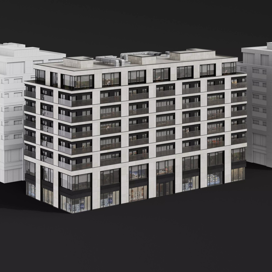 Medium-Sized Modern City Buildings 3D Model – PBR Textures, FBX, OBJ - View 42