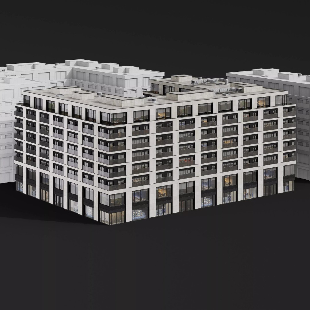 Medium-Sized Modern City Buildings 3D Model – PBR Textures, FBX, OBJ - View 43