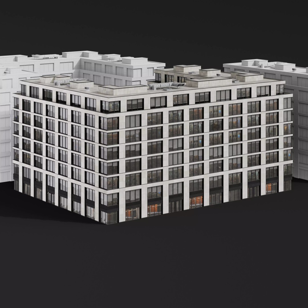 Medium-Sized Modern City Buildings 3D Model – PBR Textures, FBX, OBJ - View 45