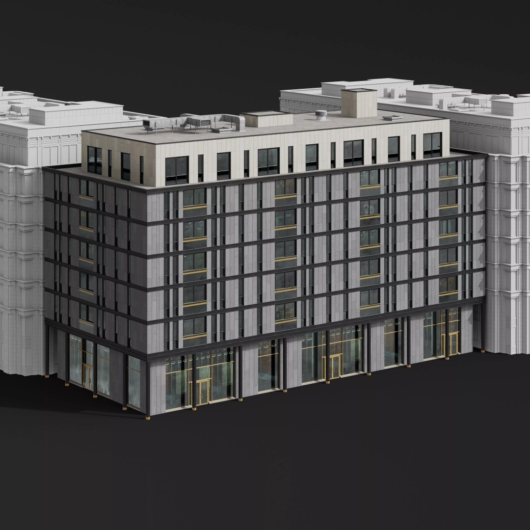 Medium-Sized Modern City Buildings 3D Model – PBR Textures, FBX, OBJ - View 6