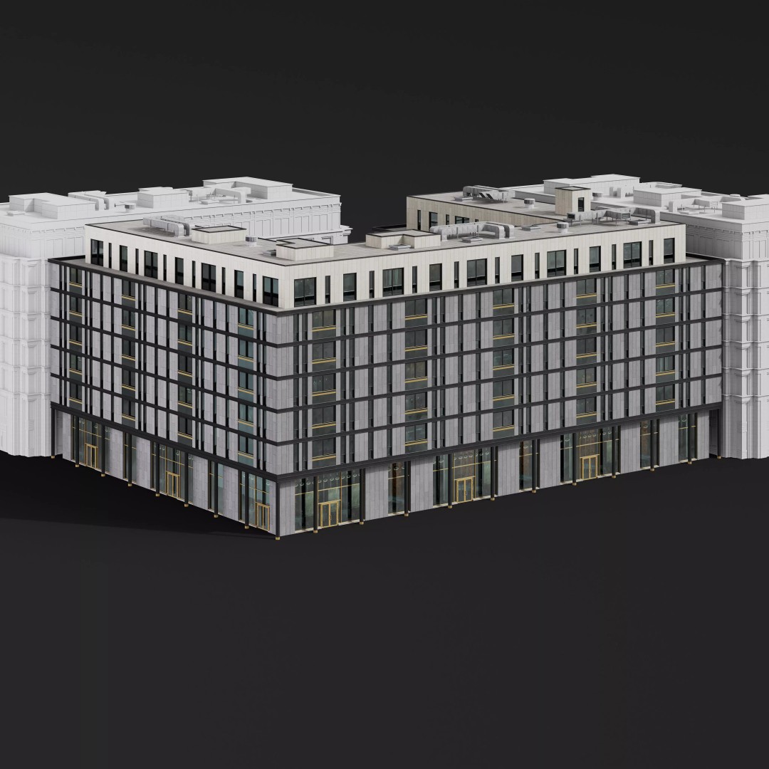 Medium-Sized Modern City Buildings 3D Model – PBR Textures, FBX, OBJ - View 7