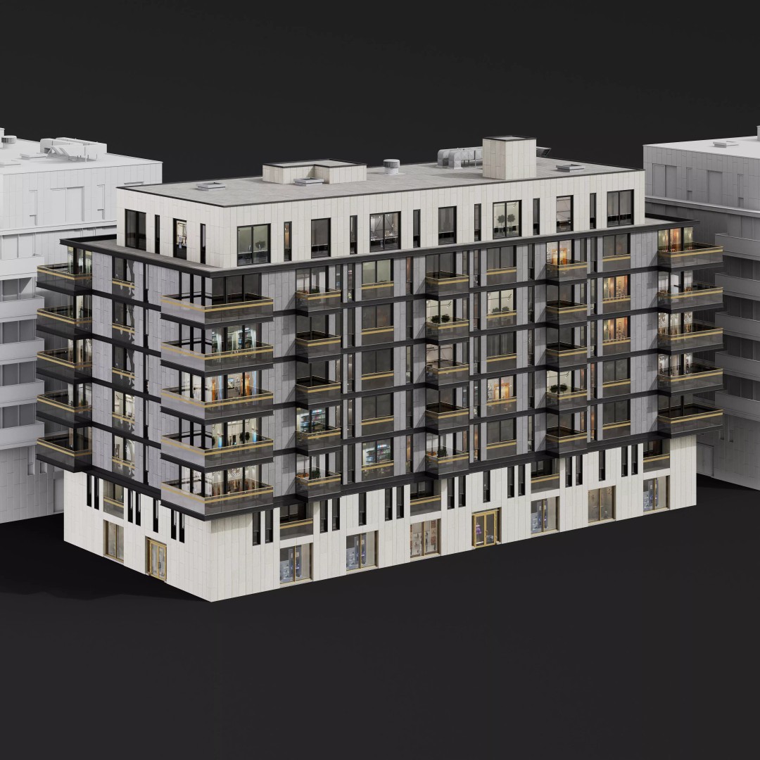 Medium-Sized Modern City Buildings 3D Model – PBR Textures, FBX, OBJ - View 8