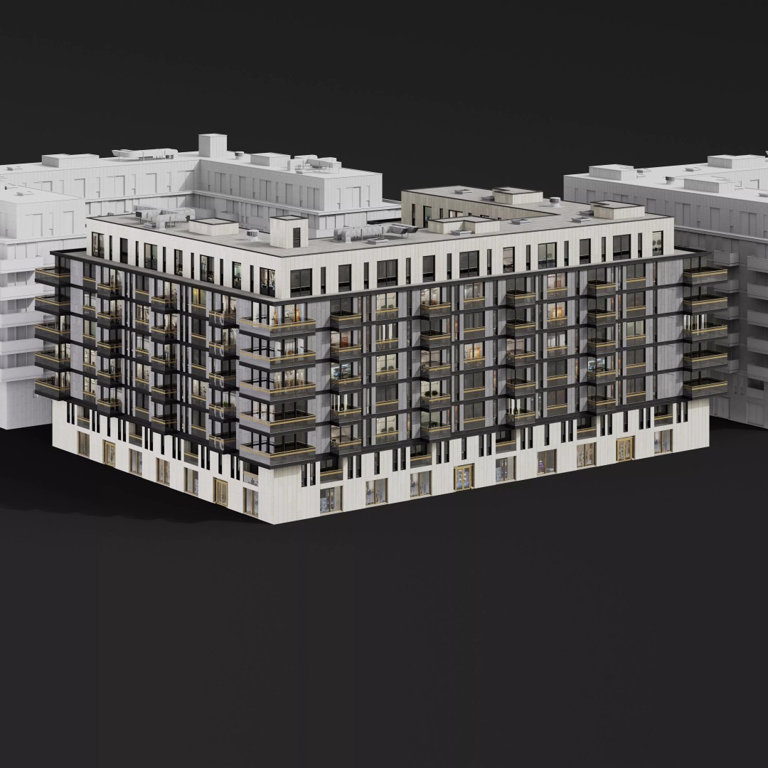 Medium-Sized Modern City Buildings 3D Model – PBR Textures, FBX, OBJ - View 9