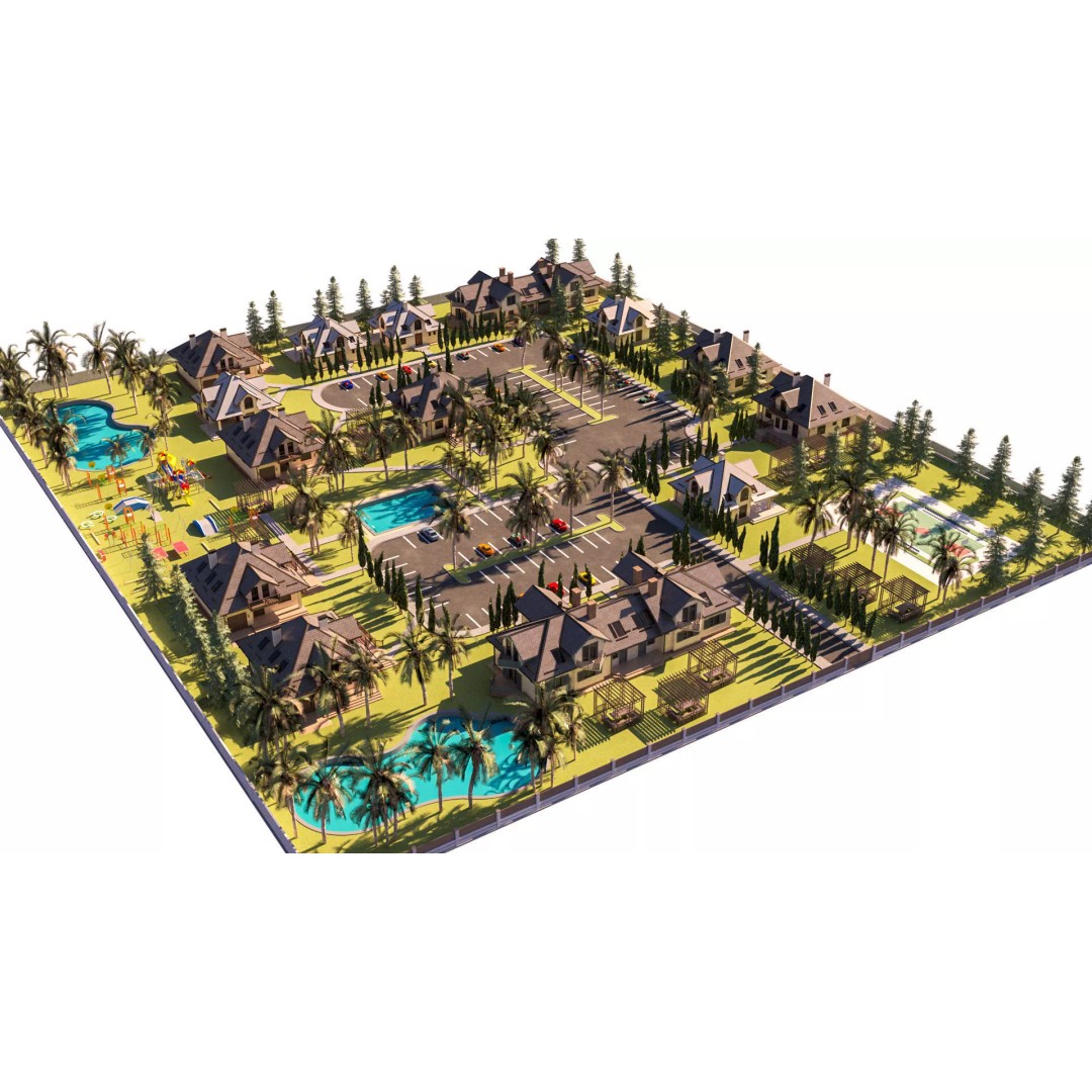 Tropical Resort Townhouse Community 3D Model – Low Poly Game Asset, FBX, Blender - View 2